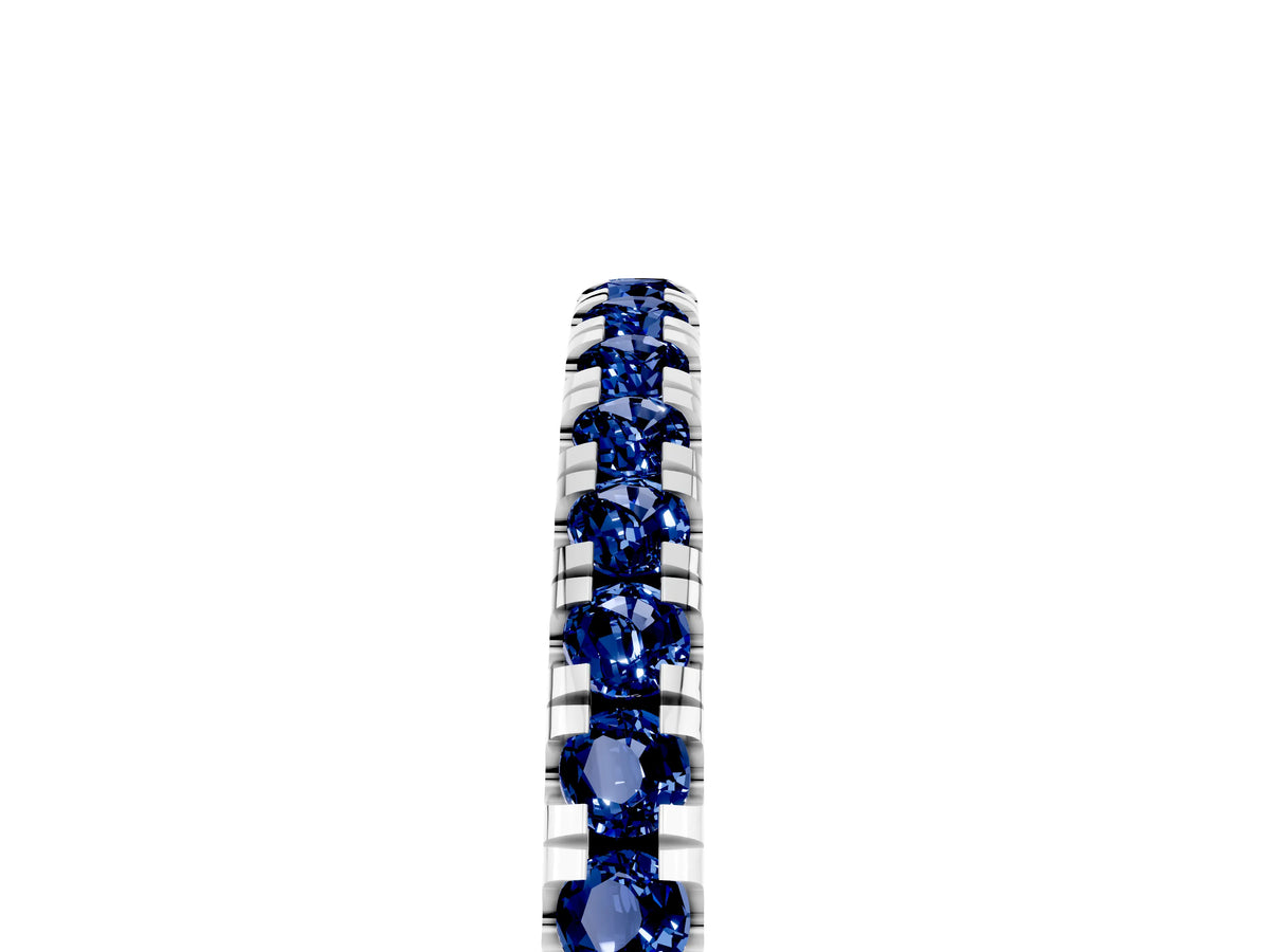 Pavé Round Blue Sapphire Half Eternity Band in Silver with Shared Prong Setting