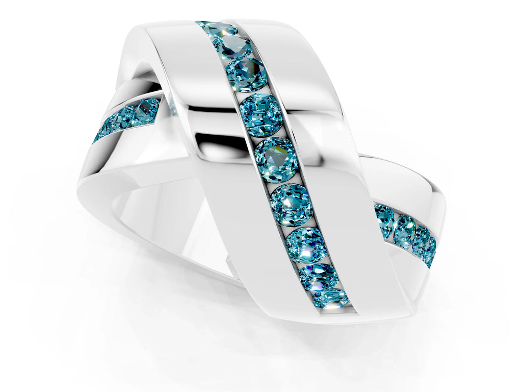 Pavé Round Blue Topaz Crossover Band in Silver with Channel Setting