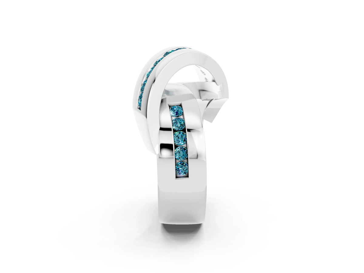 Pavé Round Blue Topaz Crossover Band in Silver with Channel Setting