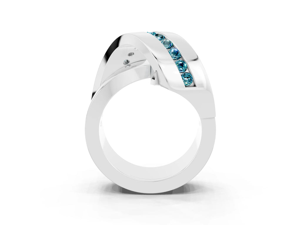 Pavé Round Blue Topaz Crossover Band in Silver with Channel Setting