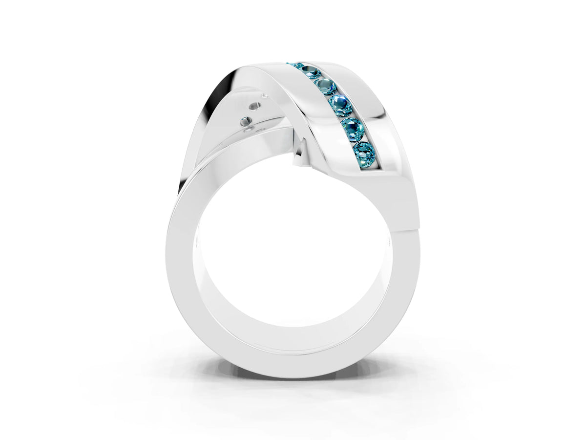 Pavé Round Blue Topaz Crossover Band in Silver with Channel Setting