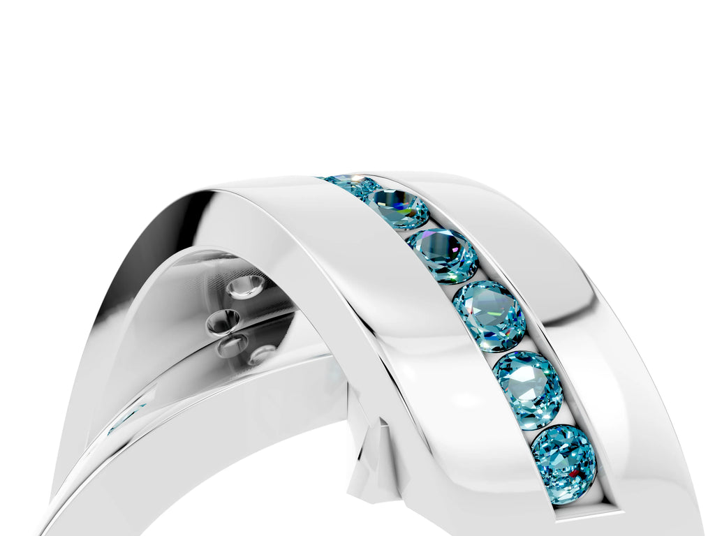 Pavé Round Blue Topaz Crossover Band in Silver with Channel Setting