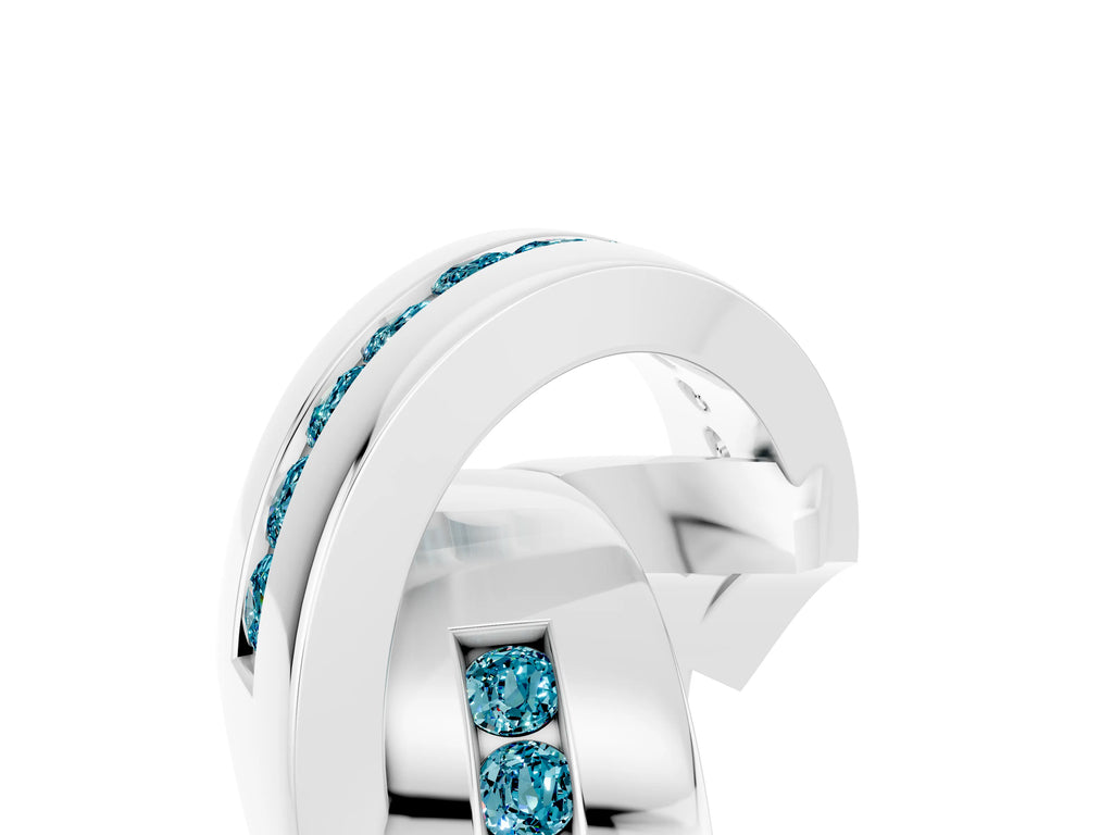 Pavé Round Blue Topaz Crossover Band in Silver with Channel Setting
