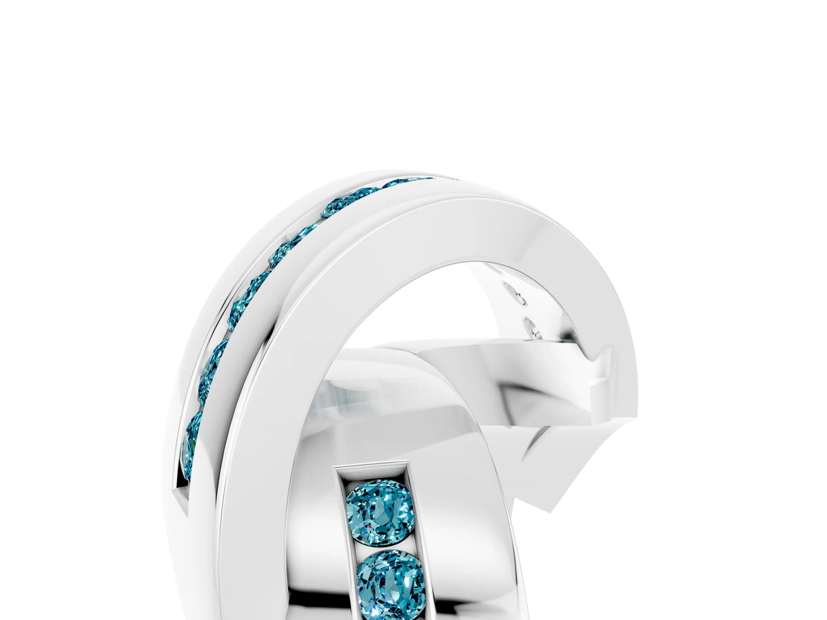 Pavé Round Blue Topaz Crossover Band in Silver with Channel Setting