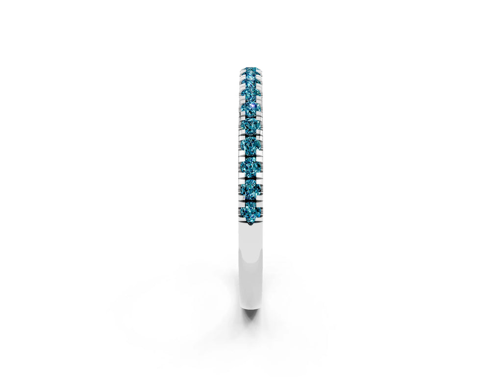 Pavé Round Blue Topaz Half Eternity Band in Silver with Shared Prong Setting