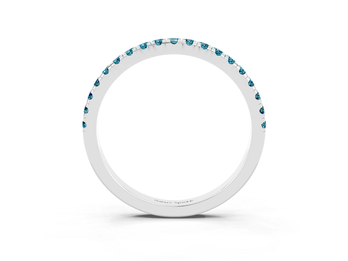 Pavé Round Blue Topaz Half Eternity Band in Silver with Shared Prong Setting
