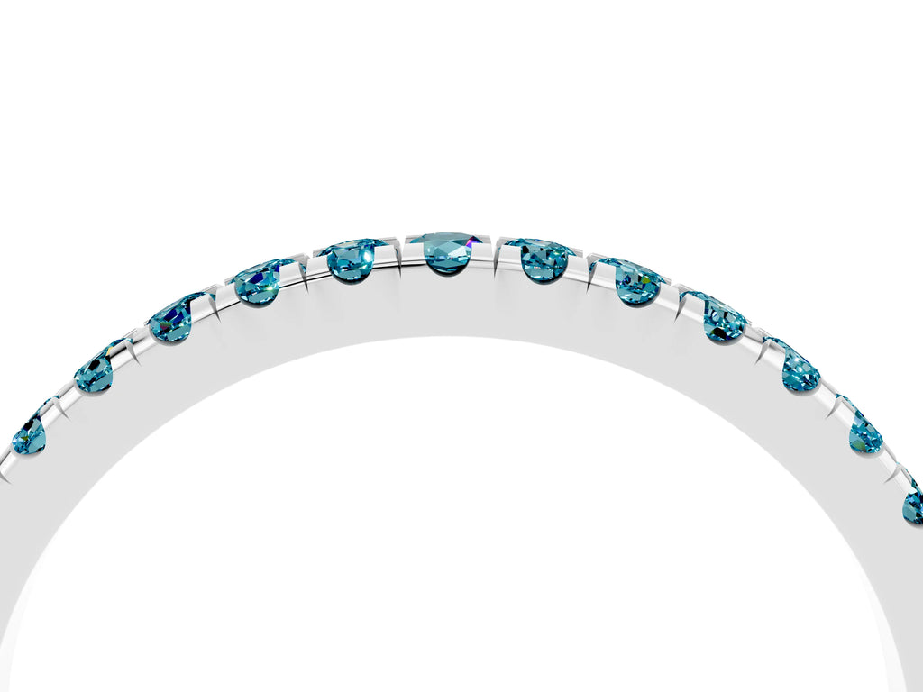 Pavé Round Blue Topaz Half Eternity Band in Silver with Shared Prong Setting