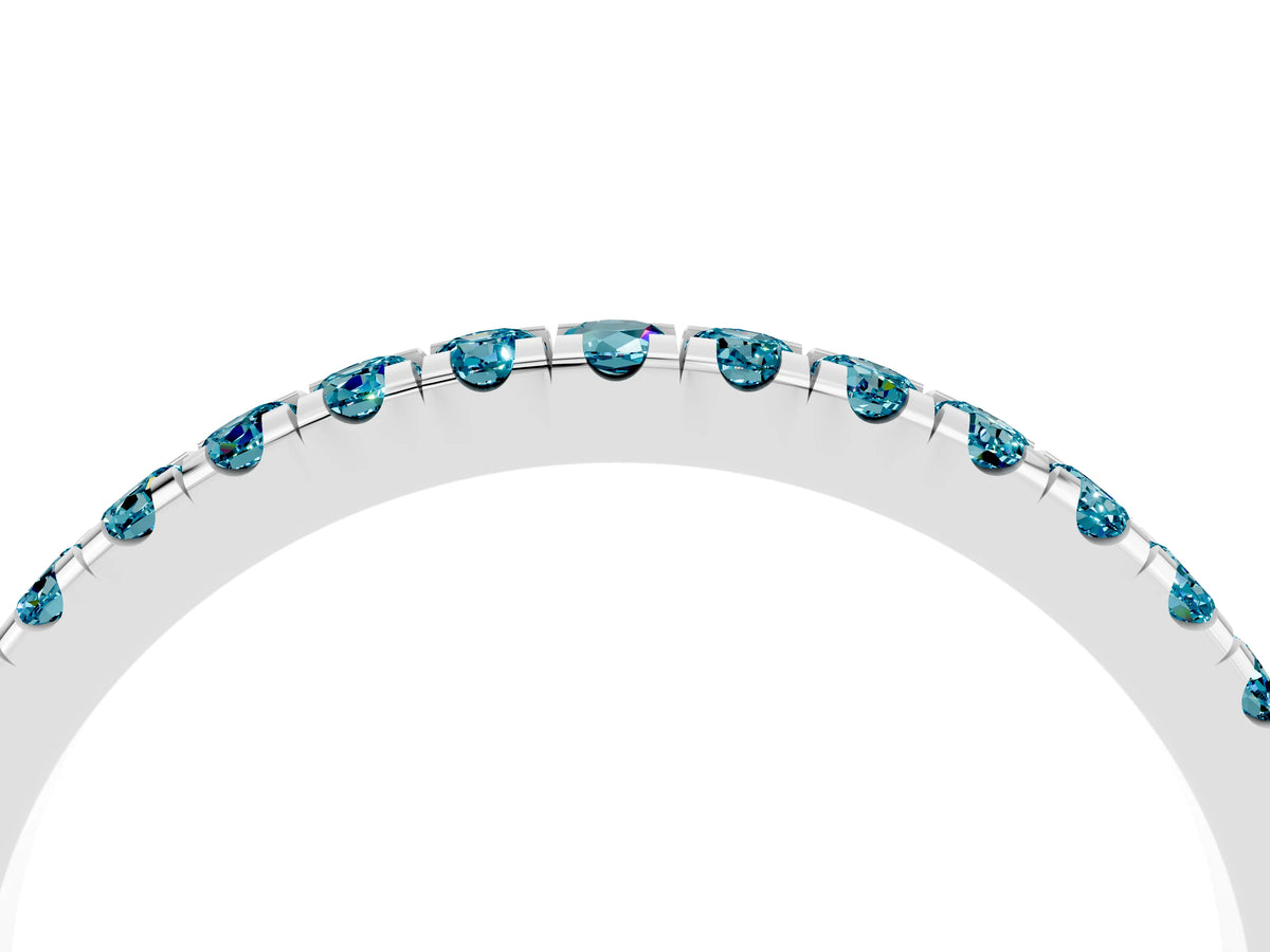 Pavé Round Blue Topaz Half Eternity Band in Silver with Shared Prong Setting