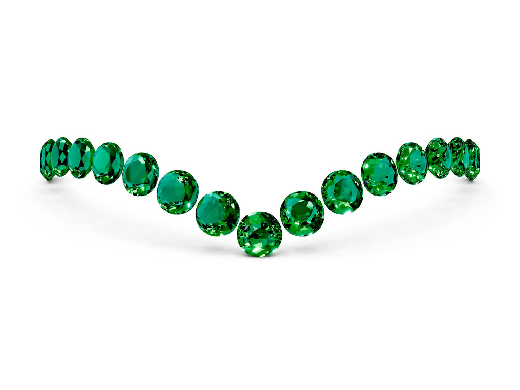 Pavé Round Emerald Chevron Band in White gold with Shared Prong Setting