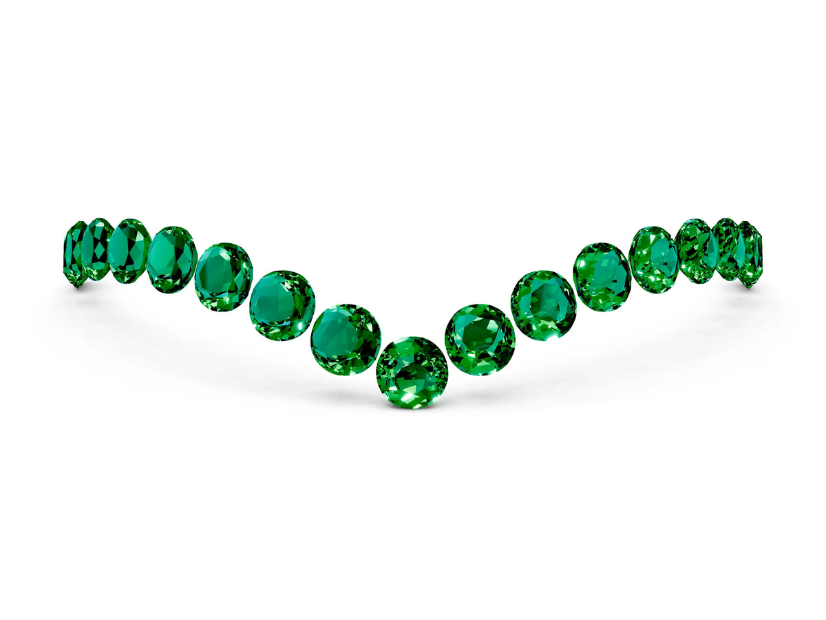 Pavé Round Emerald Chevron Band in White gold with Shared Prong Setting