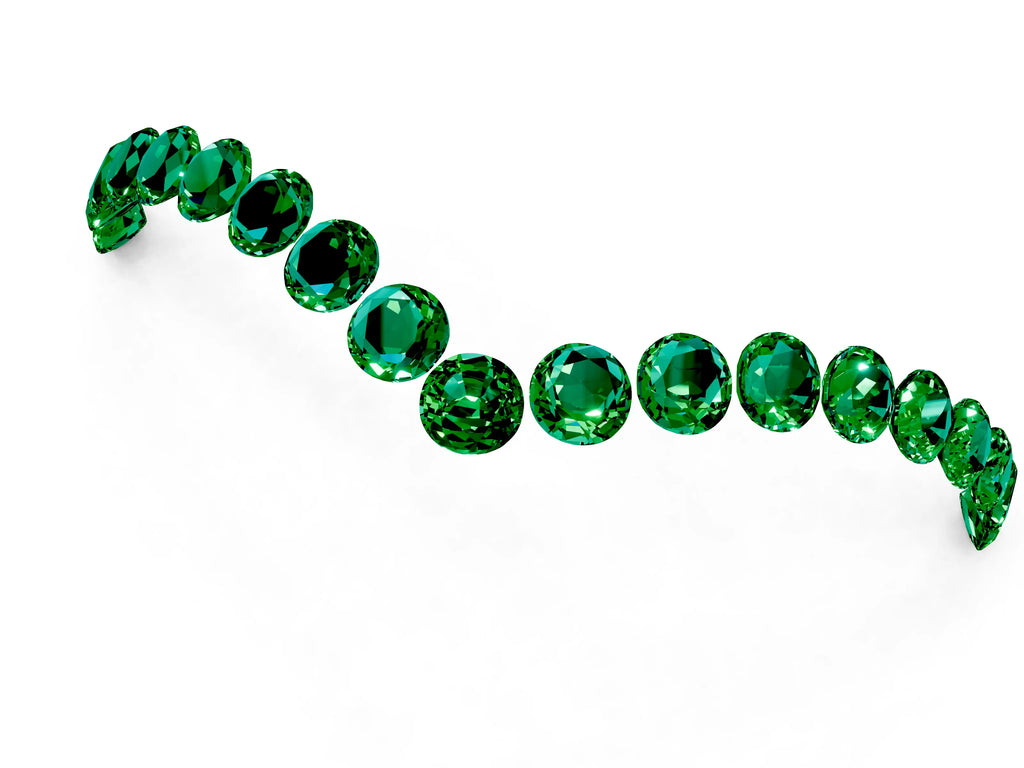 Pavé Round Emerald Chevron Band in White gold with Shared Prong Setting