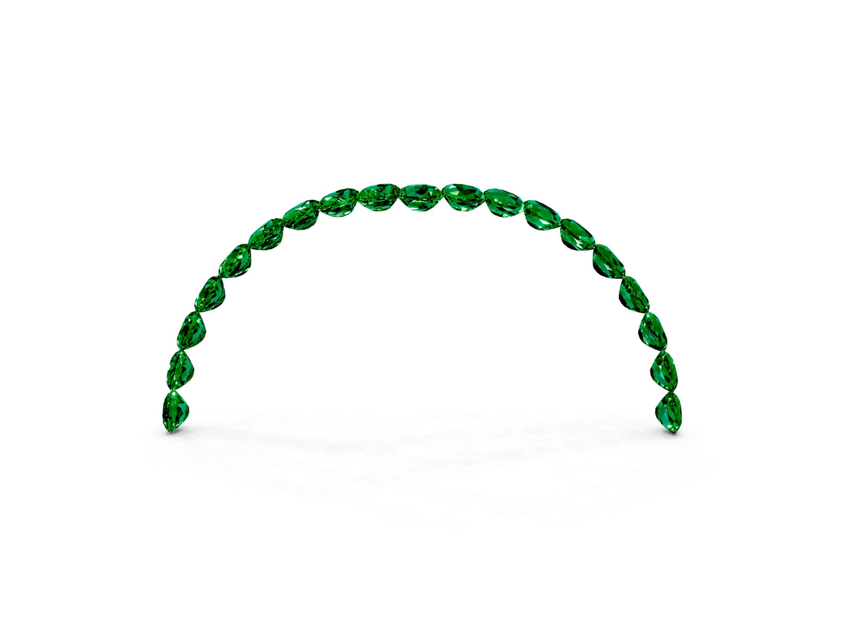 Pavé Round Emerald Chevron Band in White gold with Shared Prong Setting