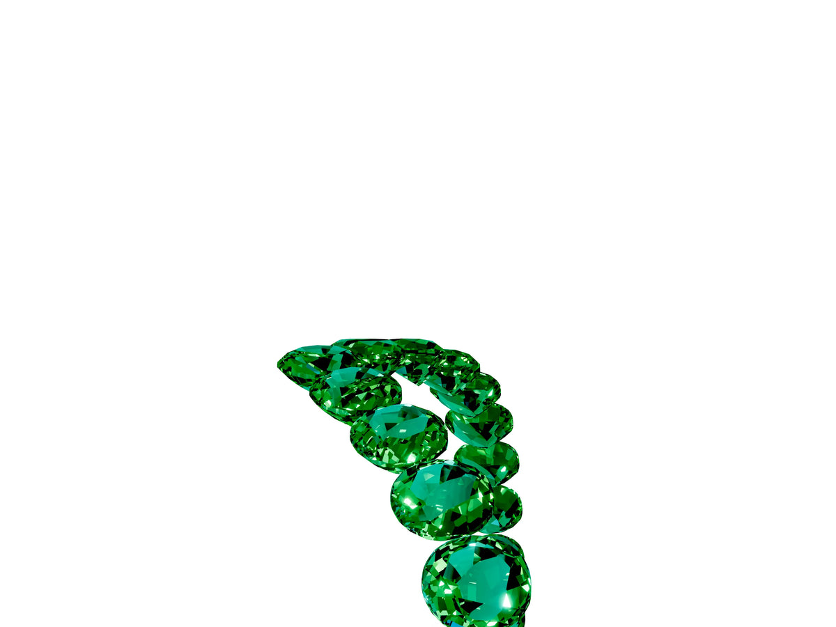 Pavé Round Emerald Chevron Band in White gold with Shared Prong Setting