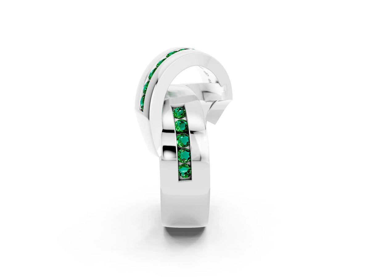 Pavé Round Emerald Crossover Band in Silver with Channel Setting