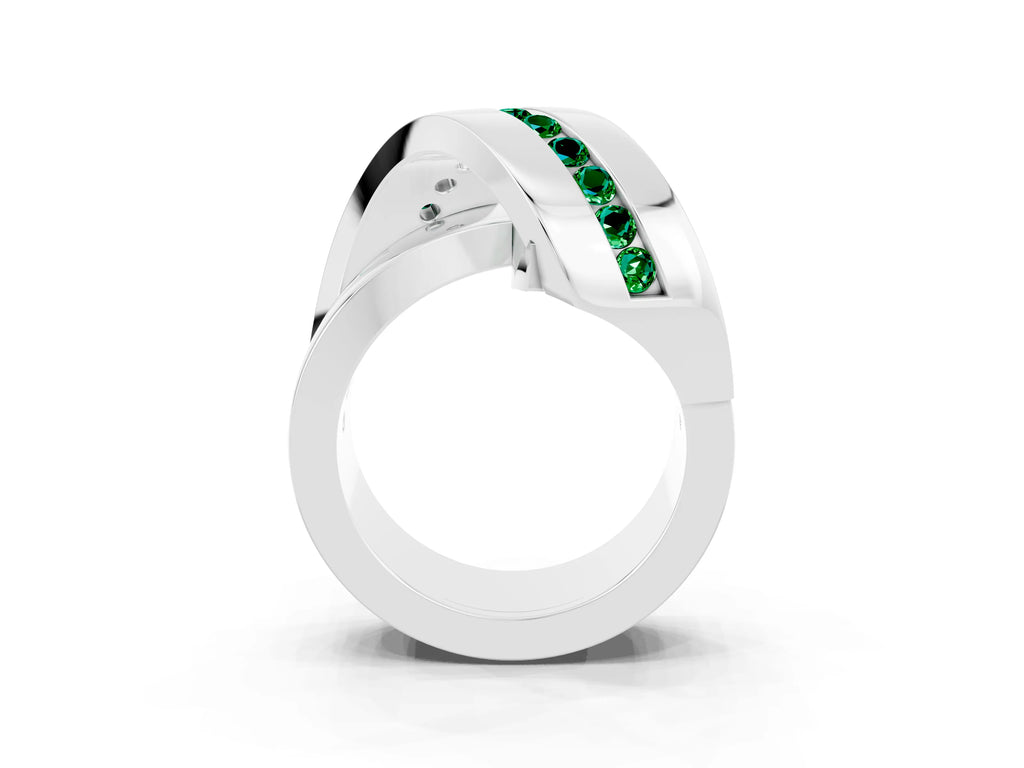 Pavé Round Emerald Crossover Band in Silver with Channel Setting