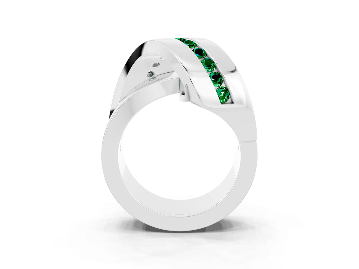 Pavé Round Emerald Crossover Band in Silver with Channel Setting
