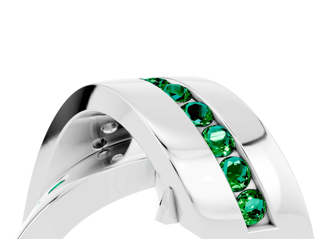 Pavé Round Emerald Crossover Band in Silver with Channel Setting