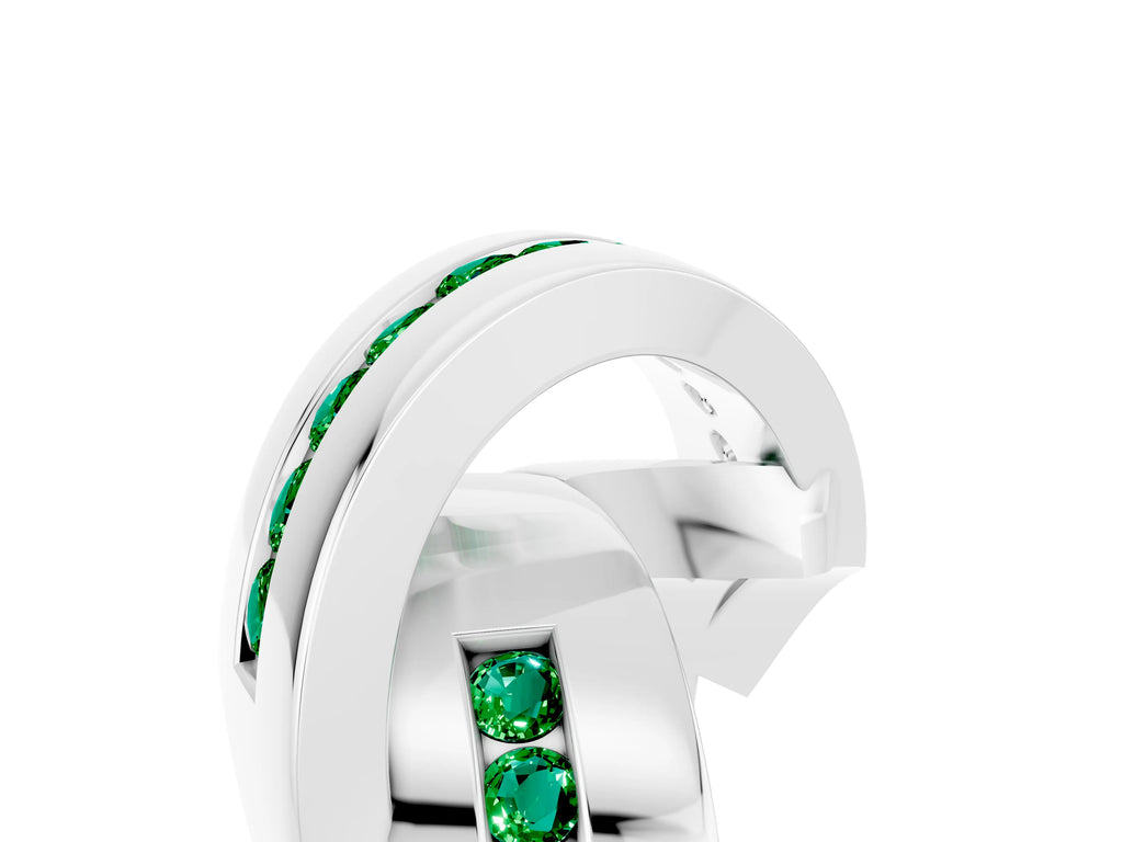 Pavé Round Emerald Crossover Band in Silver with Channel Setting