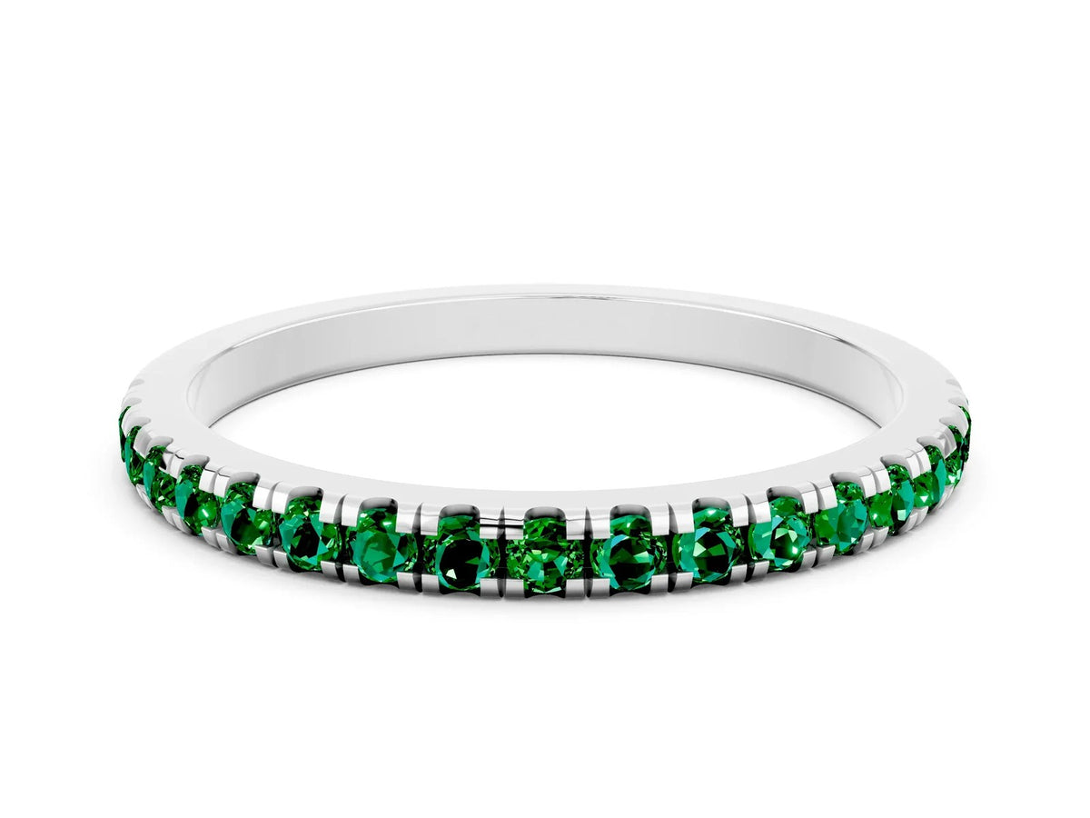 Pavé Round Emerald Half Eternity Band in Silver with Shared Prong Setting 