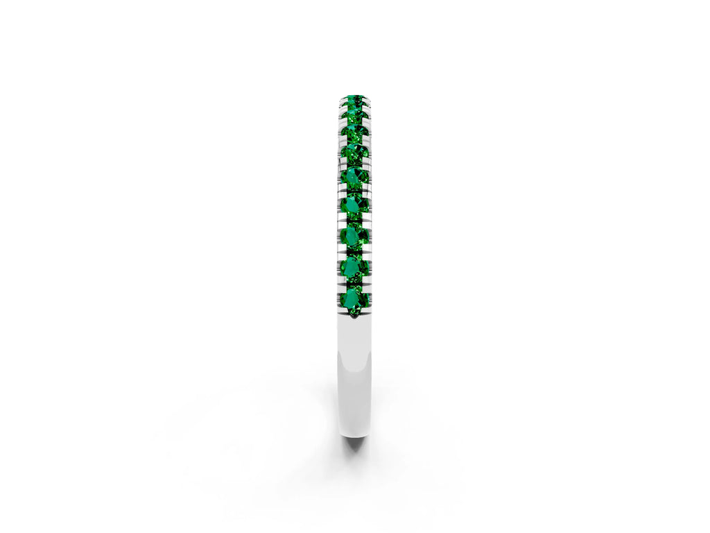 Pavé Round Emerald Half Eternity Band in Silver with Shared Prong Setting