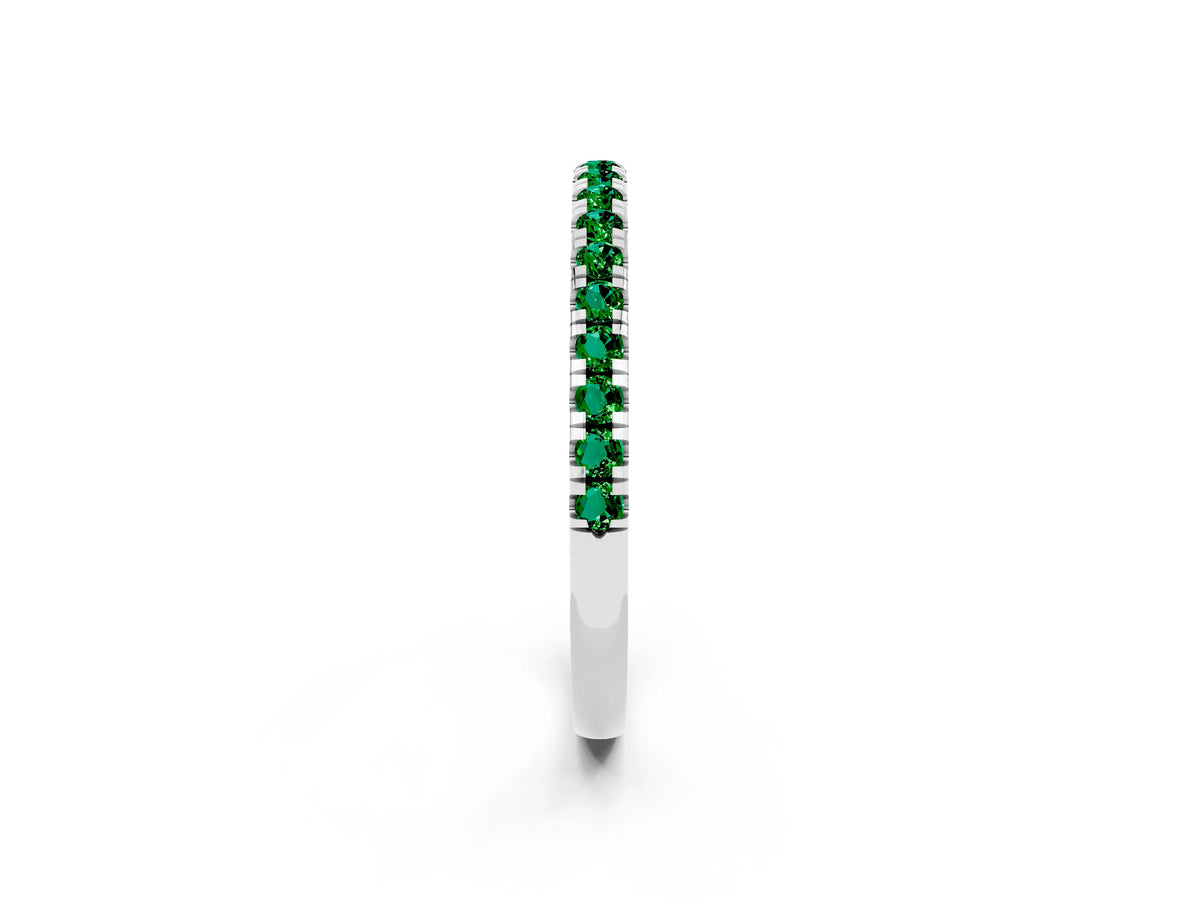 Pavé Round Emerald Half Eternity Band in Silver with Shared Prong Setting