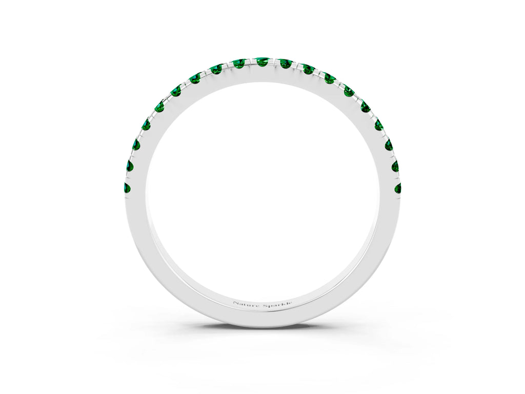 Pavé Round Emerald Half Eternity Band in Silver with Shared Prong Setting