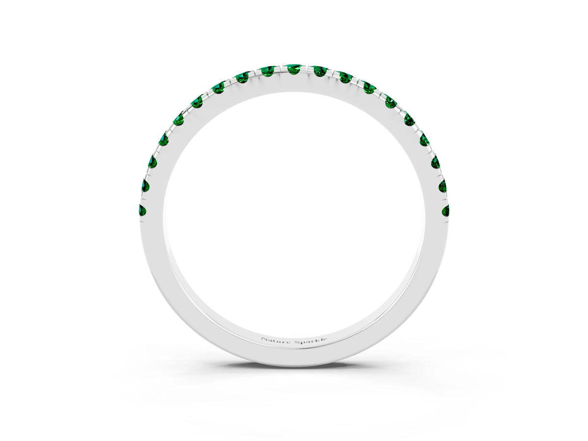 Pavé Round Emerald Half Eternity Band in Silver with Shared Prong Setting
