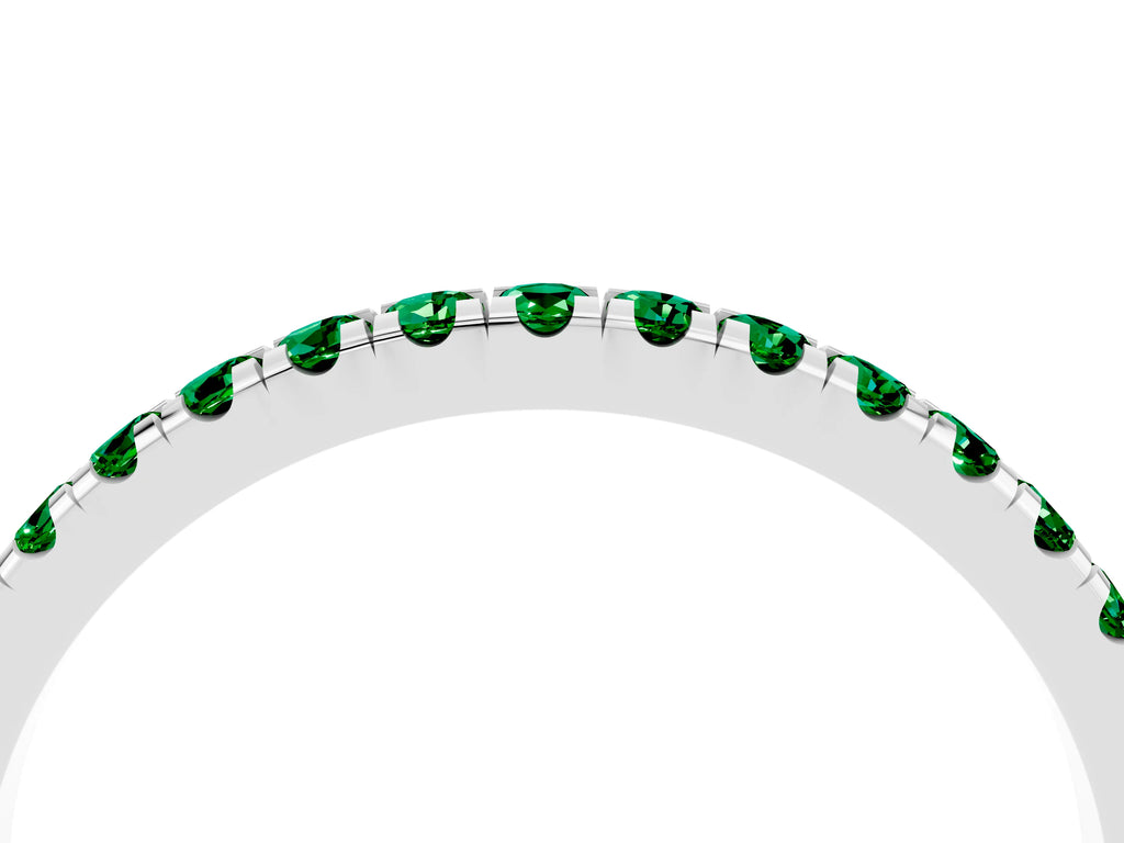 Pavé Round Emerald Half Eternity Band in Silver with Shared Prong Setting