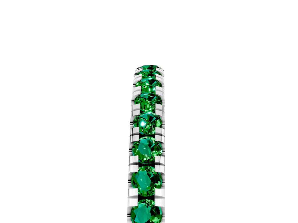 Pavé Round Emerald Half Eternity Band in Silver with Shared Prong Setting