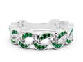 Pavé Round Emerald Interlocking Eternity Band in Silver with Bezel Prong Setting 