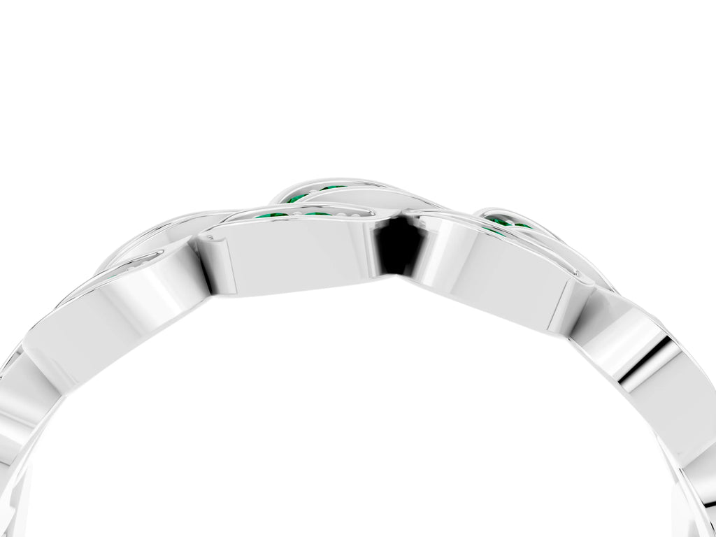 Pavé Round Emerald Interlocking Eternity Band in Silver with Bezel Prong Setting
