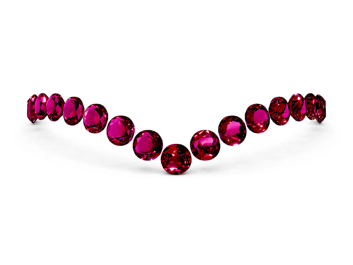 Pavé Round Garnet Chevron Band in White gold with Shared Prong Setting