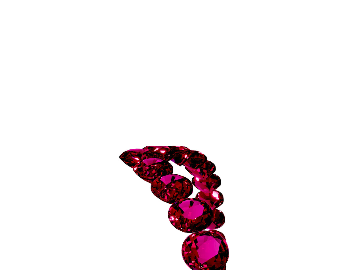 Pavé Round Garnet Chevron Band in White gold with Shared Prong Setting
