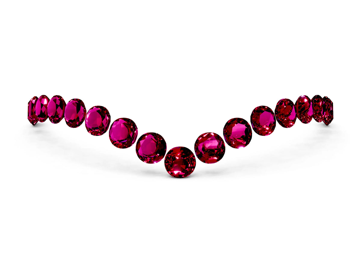 Pavé Round Garnet Chevron Band in Yellow gold with Shared Prong Setting
