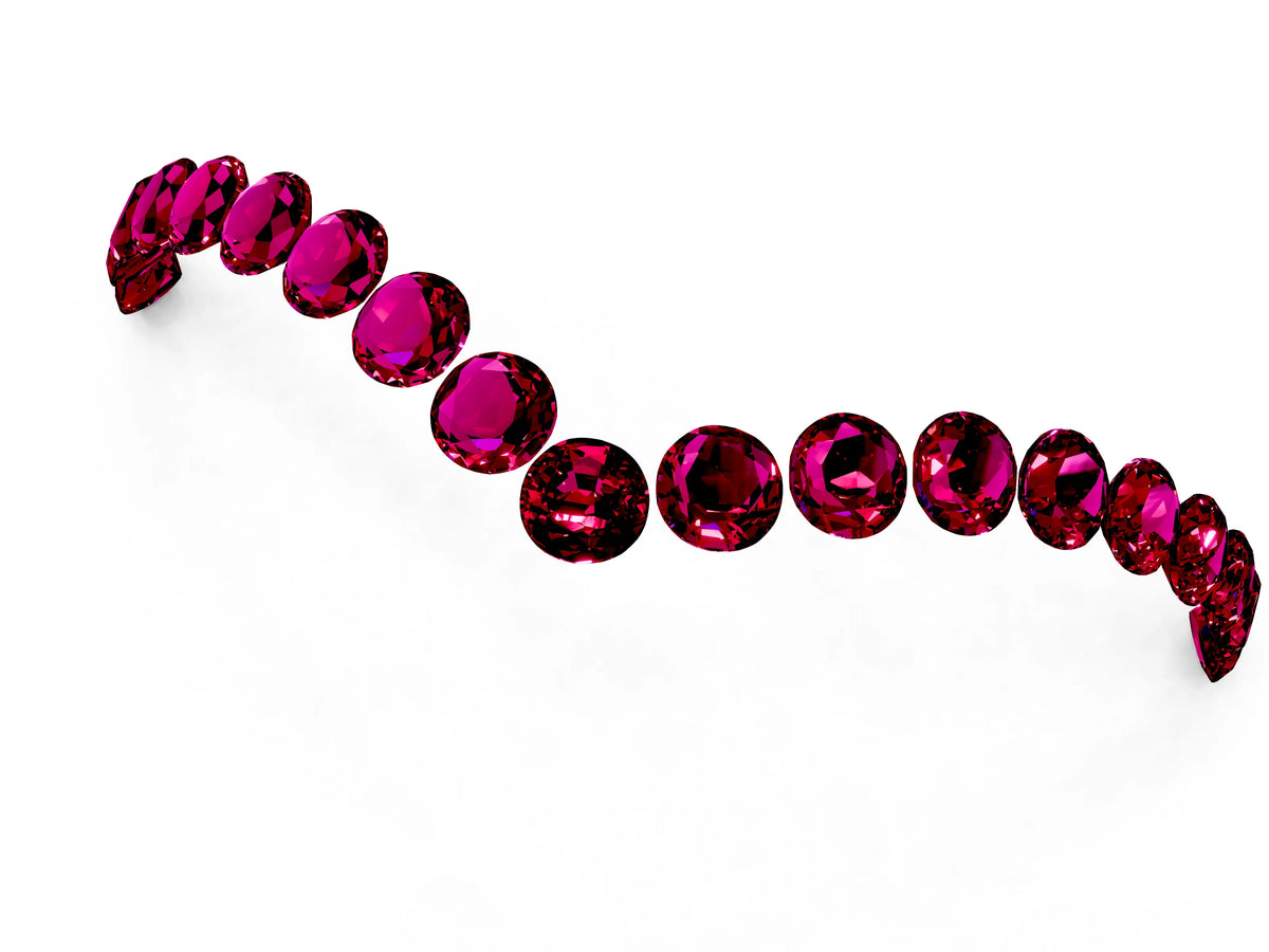 Pavé Round Garnet Chevron Band in Yellow gold with Shared Prong Setting