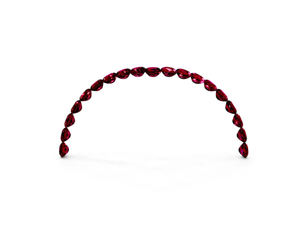 Pavé Round Garnet Chevron Band in Yellow gold with Shared Prong Setting