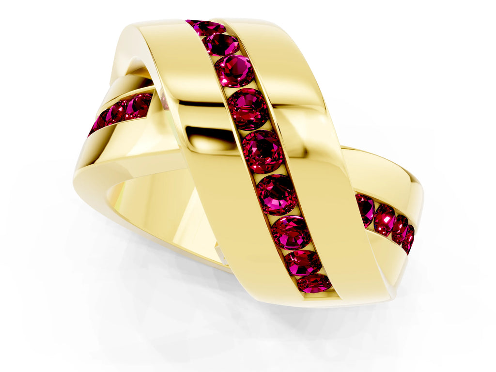 Pavé Round Garnet Crossover Band in Yellow gold with Channel Setting