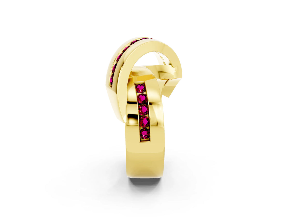 Pavé Round Garnet Crossover Band in Yellow gold with Channel Setting