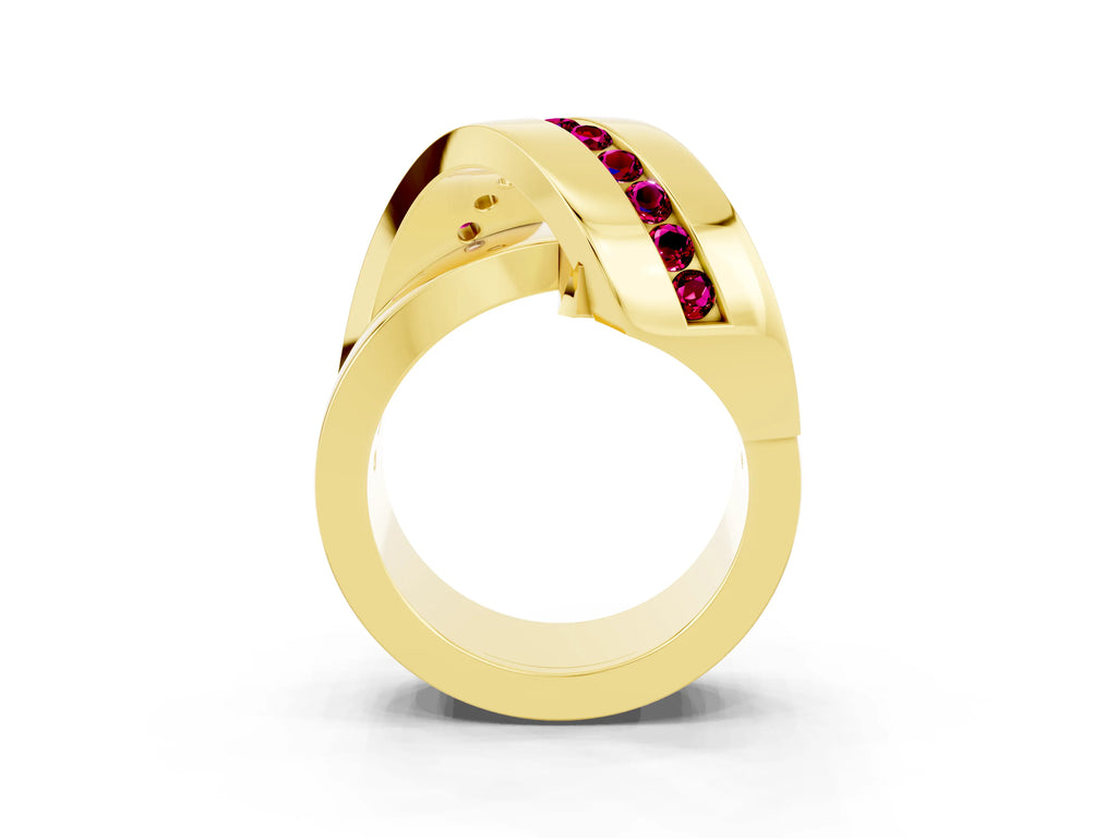 Pavé Round Garnet Crossover Band in Yellow gold with Channel Setting