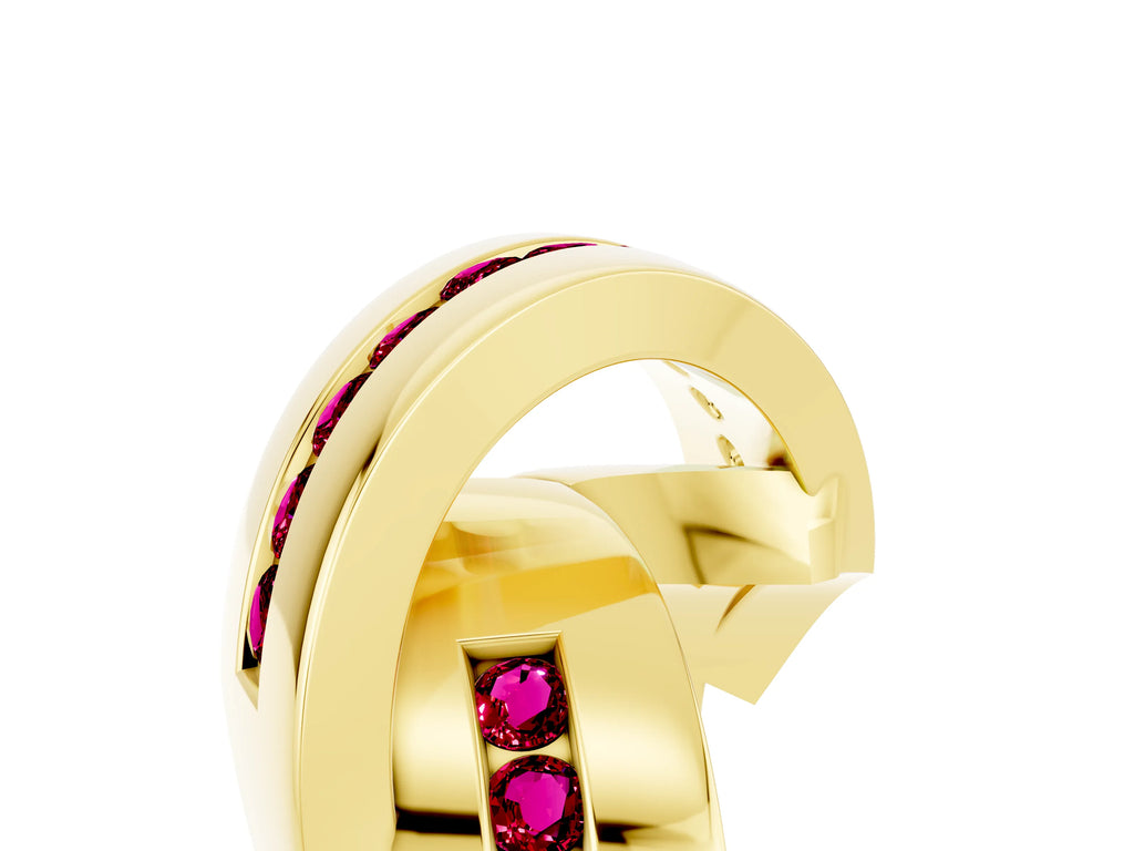 Pavé Round Garnet Crossover Band in Yellow gold with Channel Setting