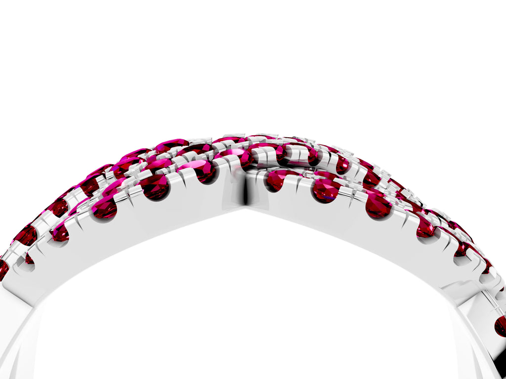 Pavé Round Garnet Infinity Twist Band in Silver with Shared Prong Setting