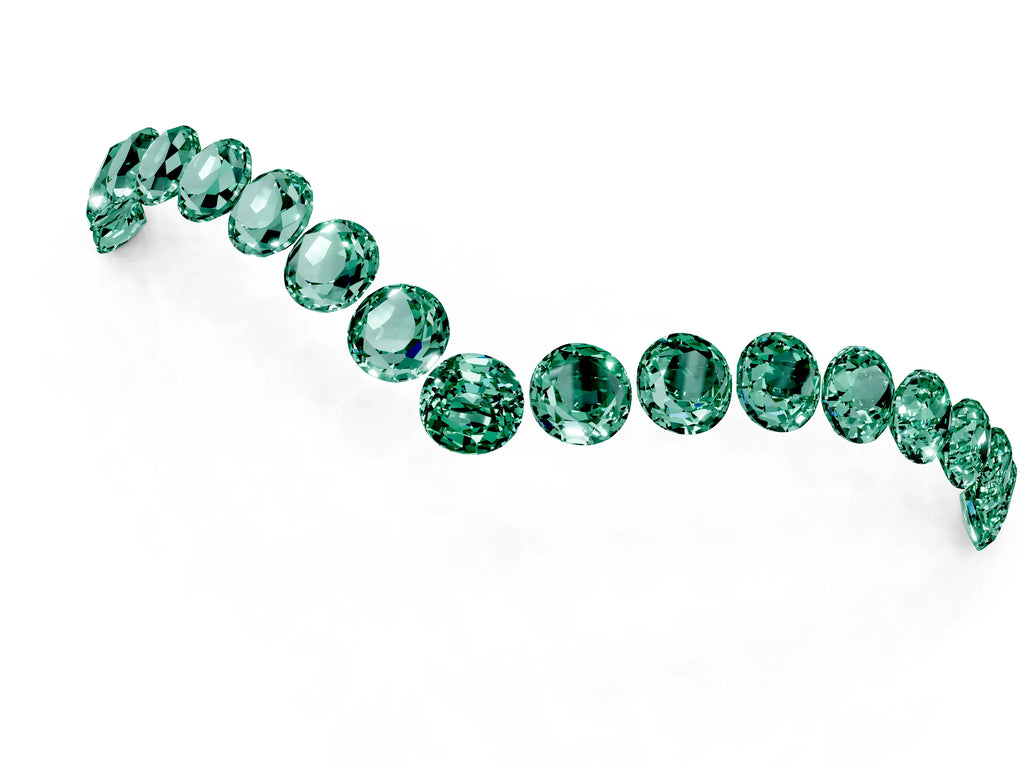 Pavé Round Green Sapphire Chevron Band in White gold with Shared Prong Setting