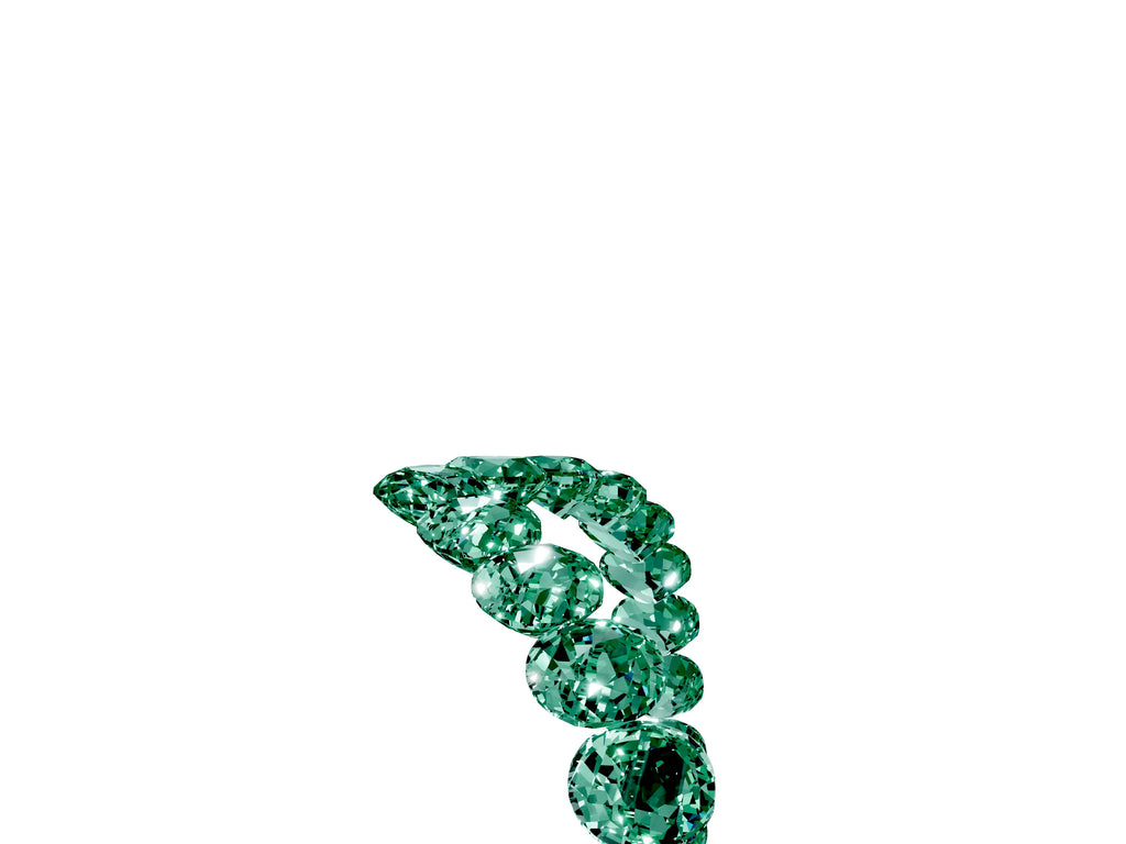 Pavé Round Green Sapphire Chevron Band in White gold with Shared Prong Setting