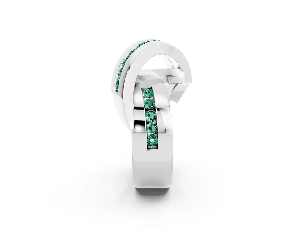 Pavé Round Green Sapphire Crossover Band in Platinum with Channel Setting