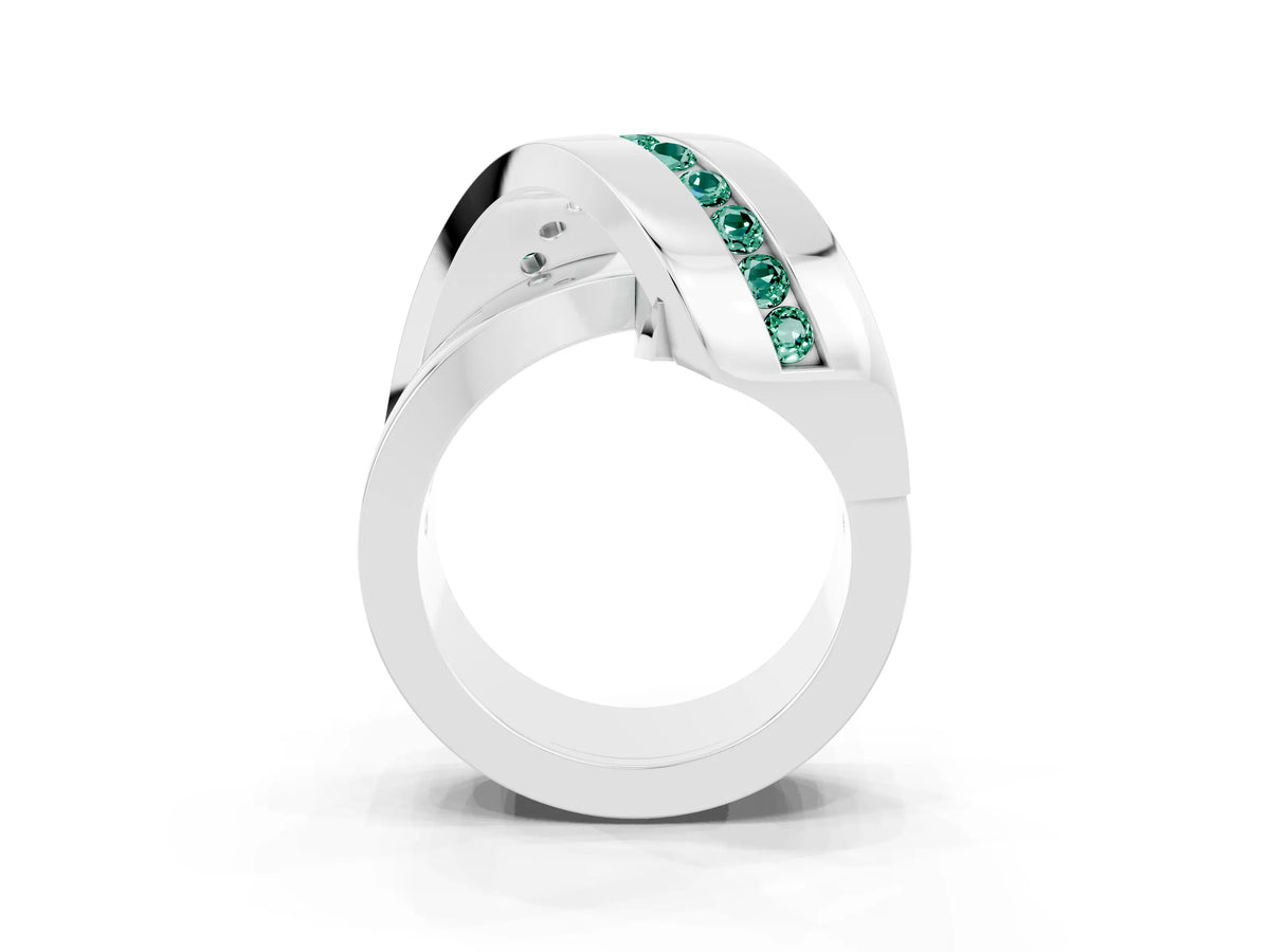 Pavé Round Green Sapphire Crossover Band in Platinum with Channel Setting
