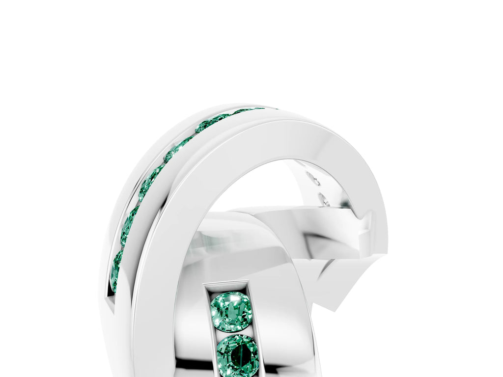 Pavé Round Green Sapphire Crossover Band in Platinum with Channel Setting