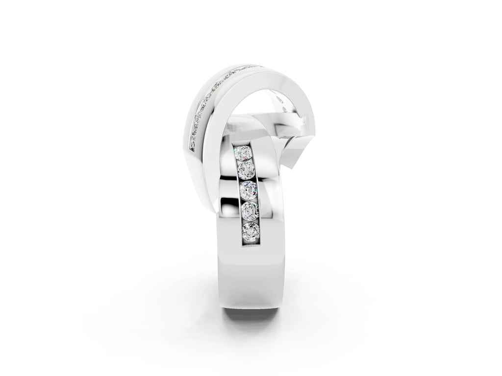 Pavé Round Moissanite Crossover Band in Platinum with Channel Setting