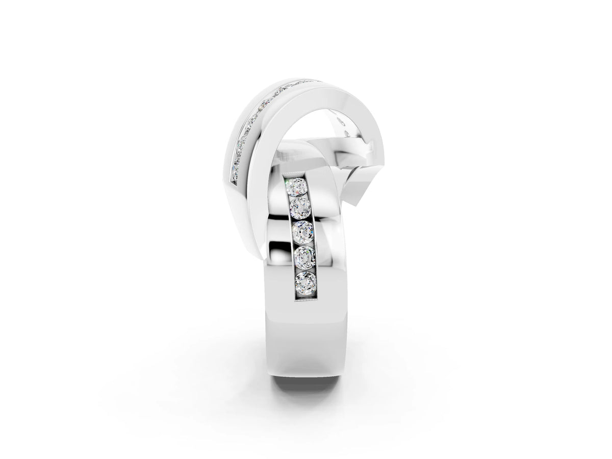 Pavé Round Moissanite Crossover Band in Platinum with Channel Setting