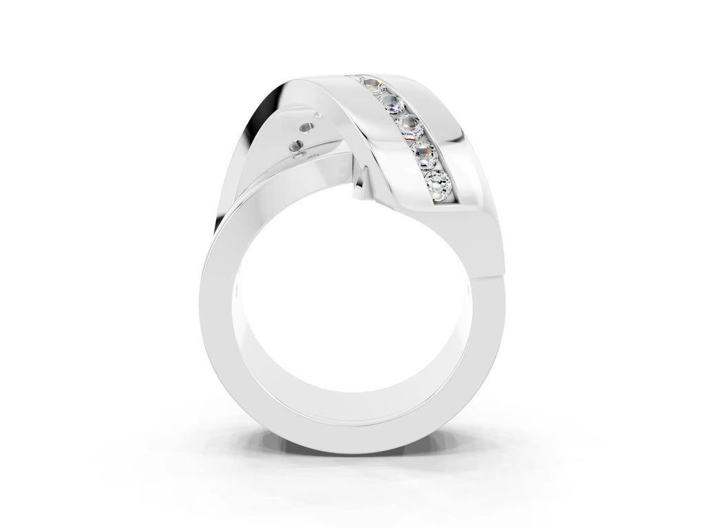 Pavé Round Moissanite Crossover Band in Platinum with Channel Setting