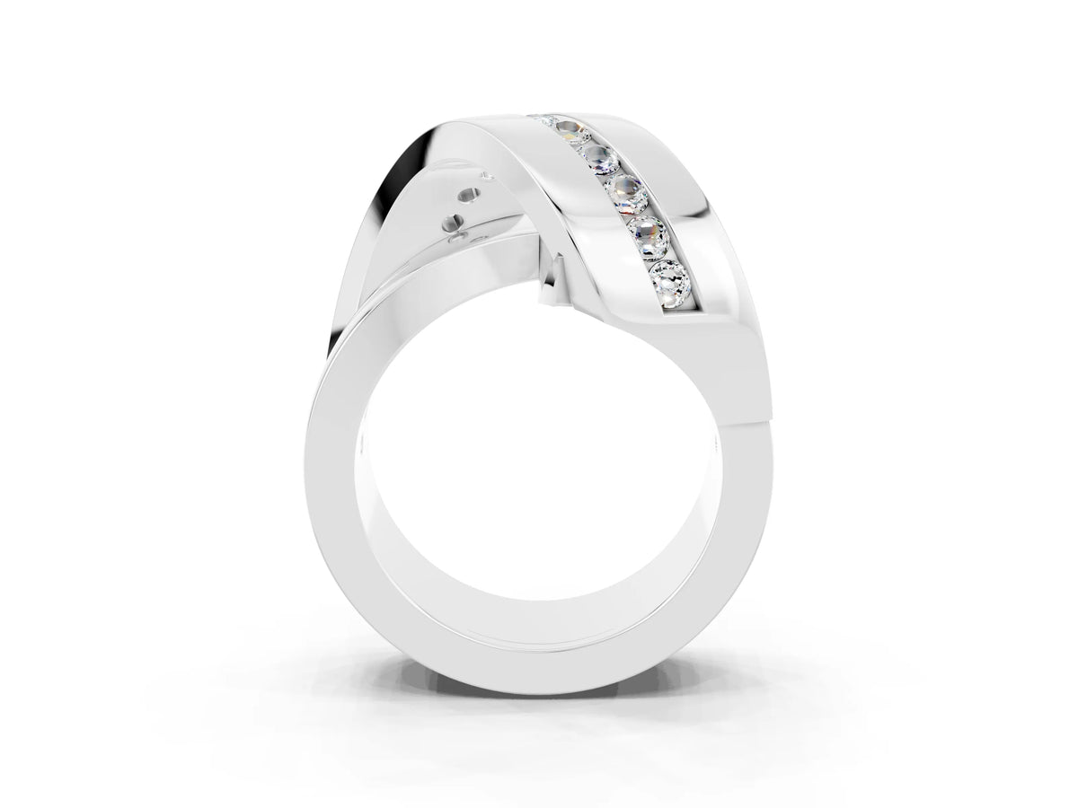 Pavé Round Moissanite Crossover Band in Platinum with Channel Setting